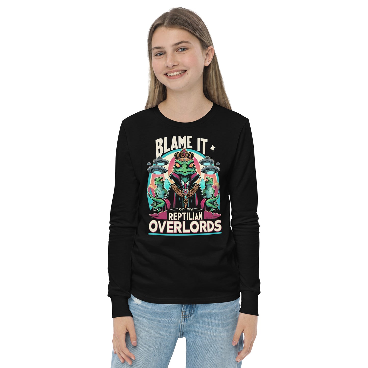 Blame It On My Reptilian Overlords Youth long sleeve tee