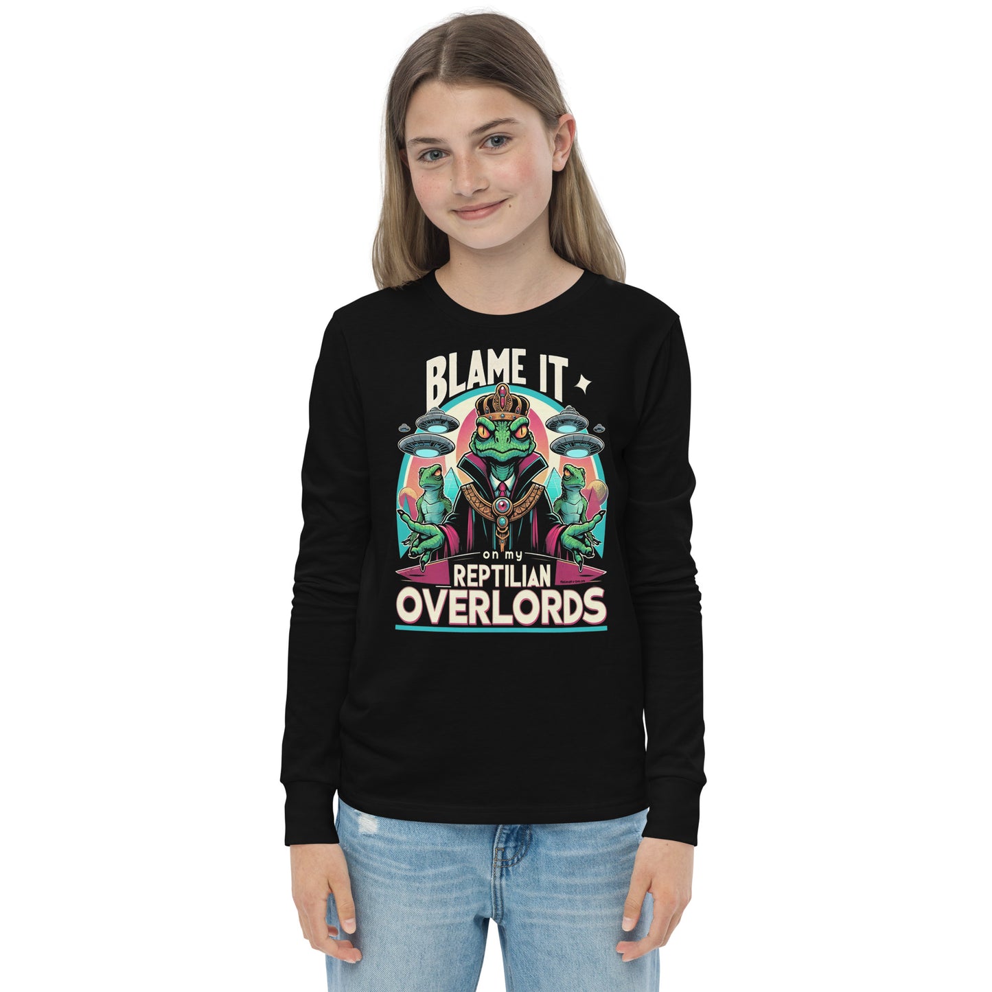 Blame It On My Reptilian Overlords Youth long sleeve tee