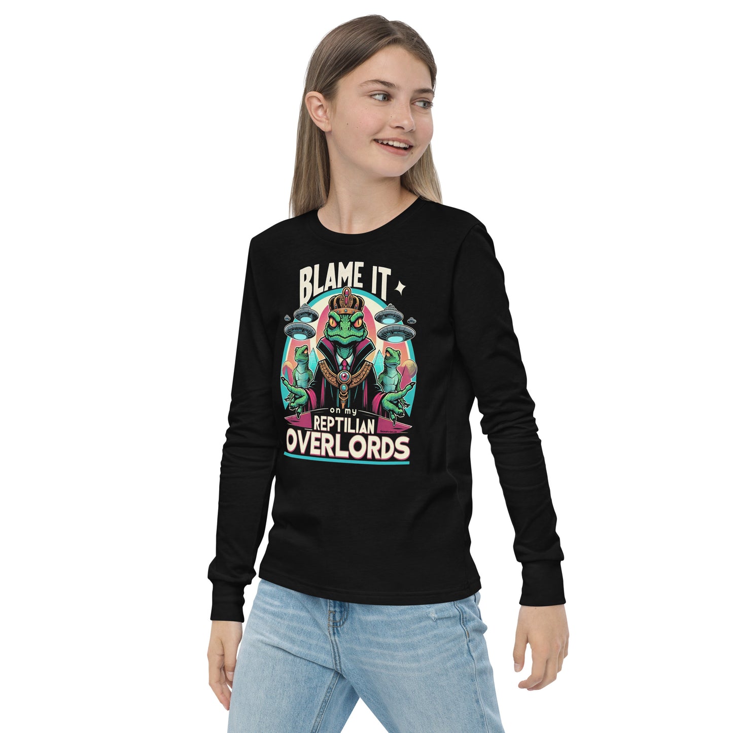 Blame It On My Reptilian Overlords Youth long sleeve tee
