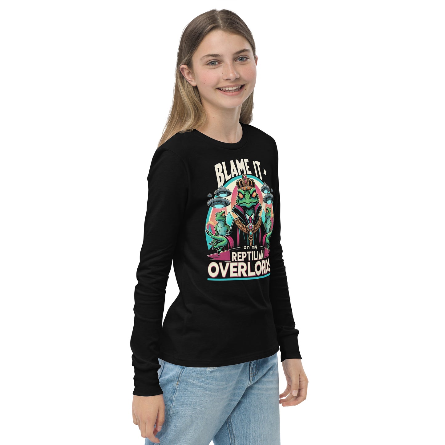 Blame It On My Reptilian Overlords Youth long sleeve tee