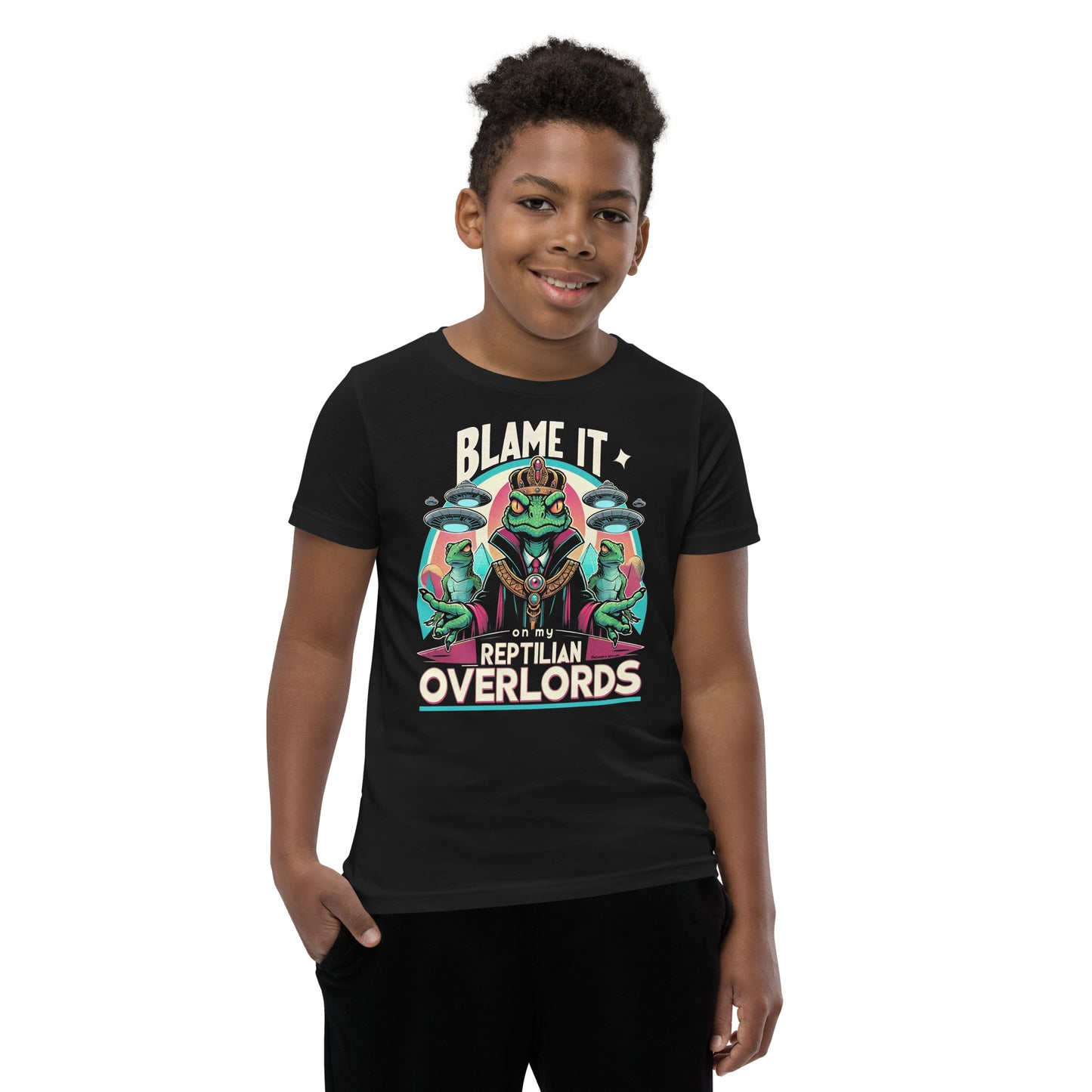Blame It On My Reptilian Overlords Youth Short Sleeve T-Shirt