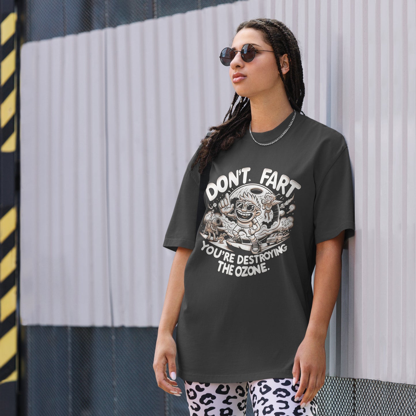 Don't Fart You're Destroying The Ozone Oversized faded t-shirt