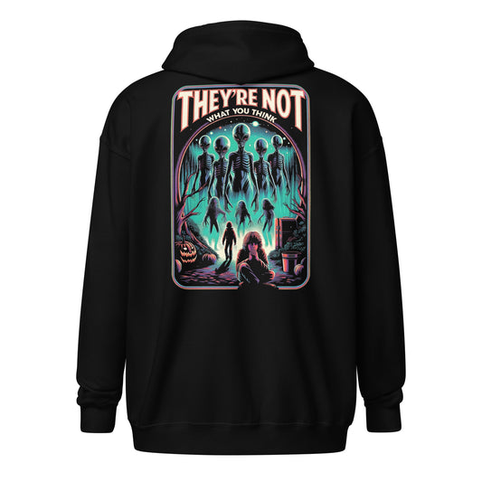 They're Not What You Think (Alien) Unisex heavy blend zip hoodie