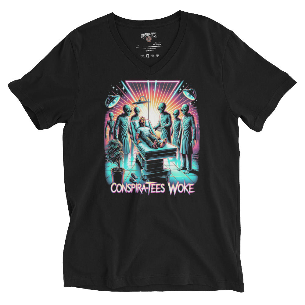 Conspira-tees Alien Operating Table "Woke" Limited Edition Unisex Short Sleeve V-Neck T-Shirt