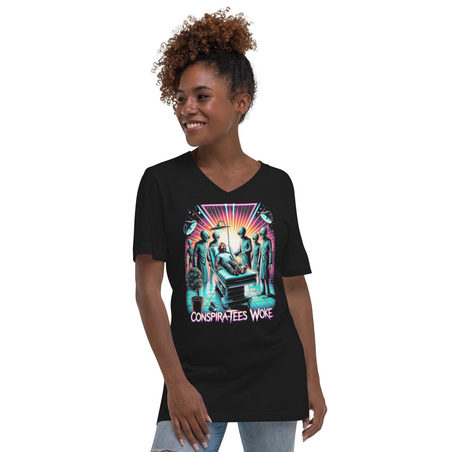 Conspira-tees Alien Operating Table "Woke" Limited Edition Unisex Short Sleeve V-Neck T-Shirt