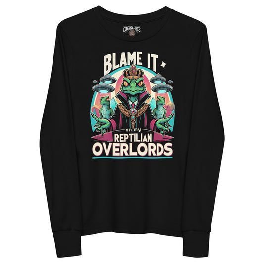 Blame It On My Reptilian Overlords Youth long sleeve tee