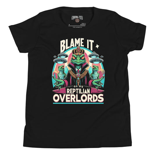 Blame It On My Reptilian Overlords Youth Short Sleeve T-Shirt