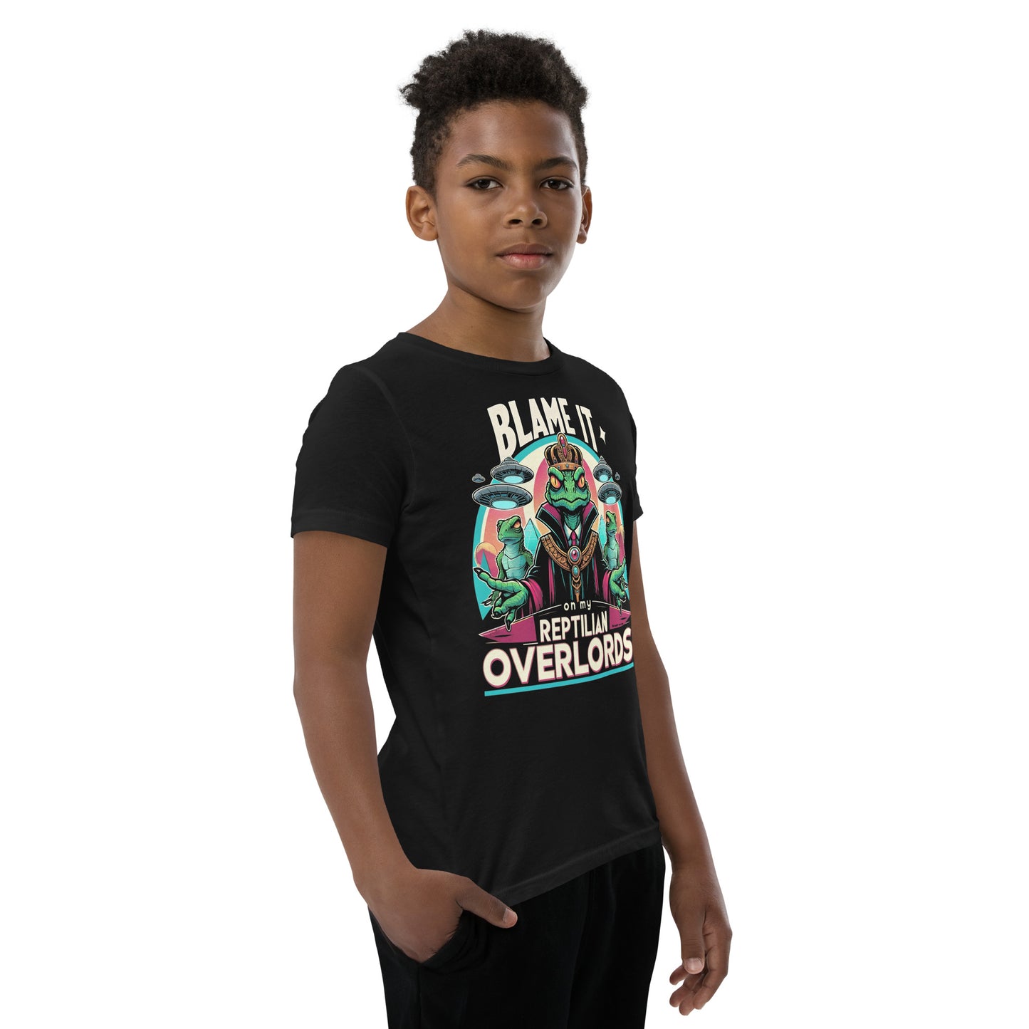 Blame It On My Reptilian Overlords Youth Short Sleeve T-Shirt